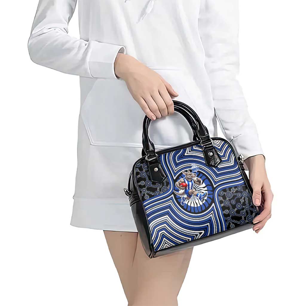 North Melbourne Kangaroos Shoulder Handbag Indigenous Monochrome Dot Art Mascot Style