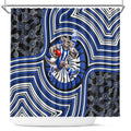 North Melbourne Kangaroos Shower Curtain Indigenous Monochrome Dot Art Mascot Style
