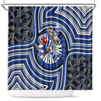 North Melbourne Kangaroos Shower Curtain Indigenous Monochrome Dot Art Mascot Style