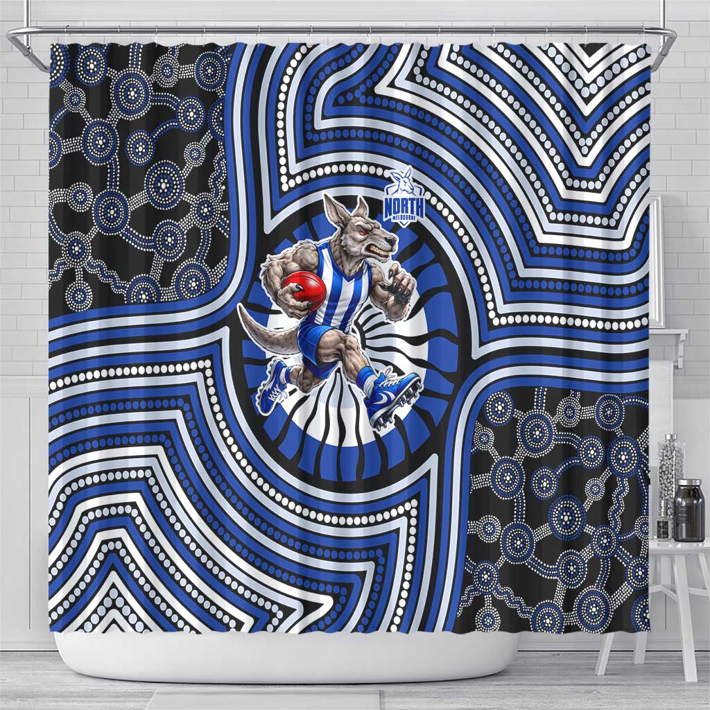 North Melbourne Kangaroos Shower Curtain Indigenous Monochrome Dot Art Mascot Style