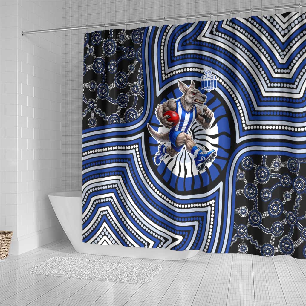 North Melbourne Kangaroos Shower Curtain Indigenous Monochrome Dot Art Mascot Style