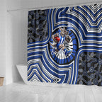 North Melbourne Kangaroos Shower Curtain Indigenous Monochrome Dot Art Mascot Style