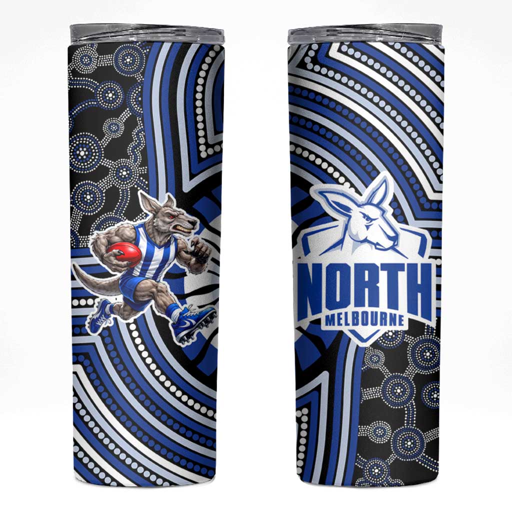 North Melbourne Kangaroos Skinny Tumbler Indigenous Monochrome Dot Art Mascot Style