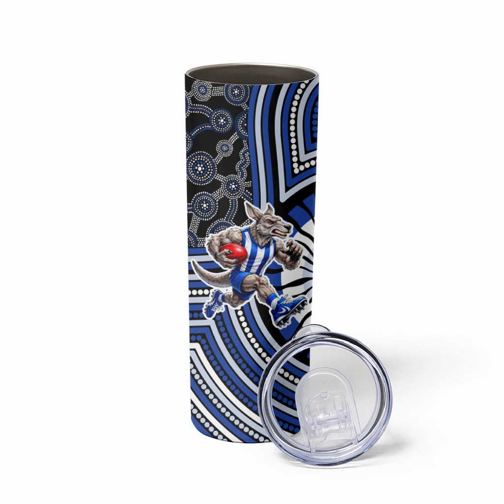 North Melbourne Kangaroos Skinny Tumbler Indigenous Monochrome Dot Art Mascot Style