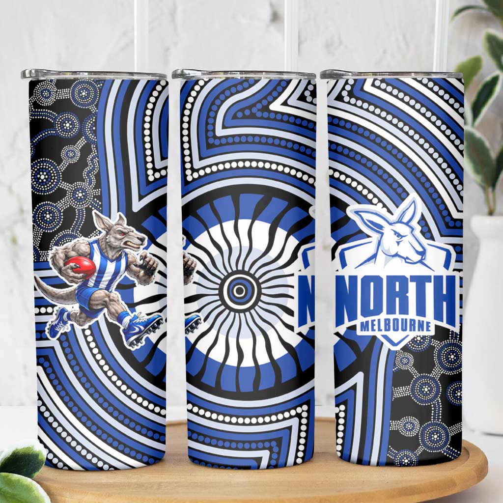 North Melbourne Kangaroos Skinny Tumbler Indigenous Monochrome Dot Art Mascot Style
