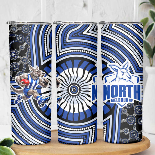 North Melbourne Kangaroos Skinny Tumbler Indigenous Monochrome Dot Art Mascot Style