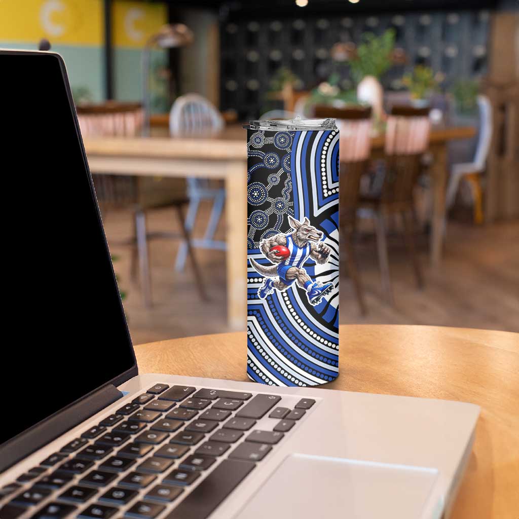 North Melbourne Kangaroos Skinny Tumbler Indigenous Monochrome Dot Art Mascot Style
