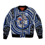 North Melbourne Kangaroos Sleeve Zip Bomber Jacket Indigenous Monochrome Dot Art Mascot Style