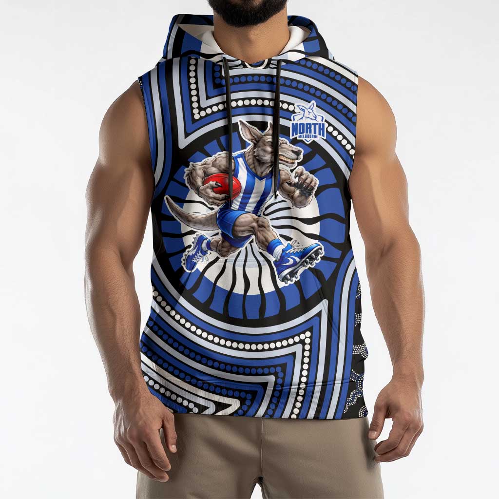 North Melbourne Kangaroos Sleeveless Hoodie Indigenous Monochrome Dot Art Mascot Style