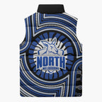 North Melbourne Kangaroos Sleeveless Puffer Jacket Indigenous Monochrome Dot Art Mascot Style