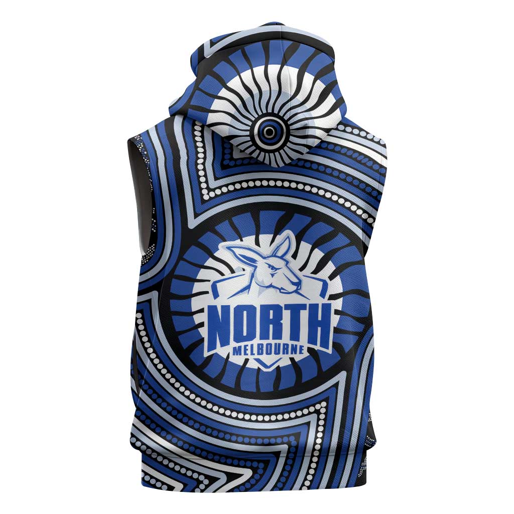 North Melbourne Kangaroos Sleeveless Zip Hoodie Indigenous Monochrome Dot Art Mascot Style