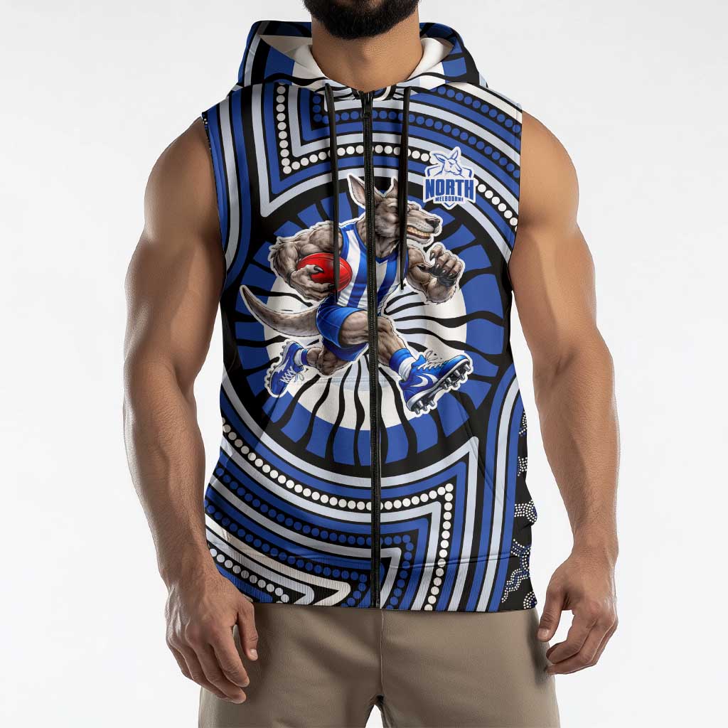North Melbourne Kangaroos Sleeveless Zip Hoodie Indigenous Monochrome Dot Art Mascot Style