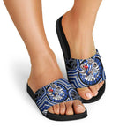 North Melbourne Kangaroos Slide Sandals Indigenous Monochrome Dot Art Mascot Style