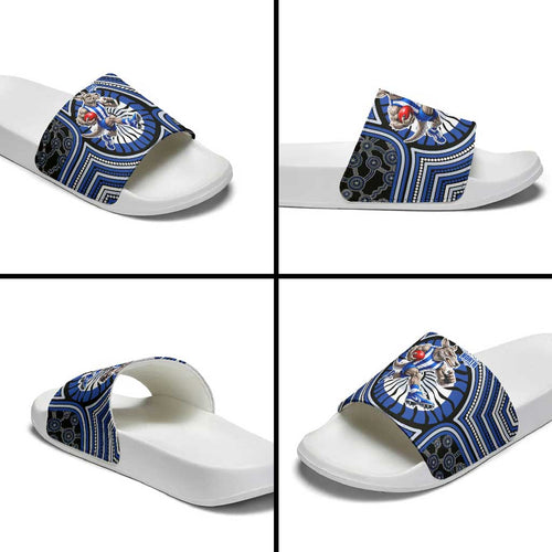 North Melbourne Kangaroos Slide Sandals Indigenous Monochrome Dot Art Mascot Style