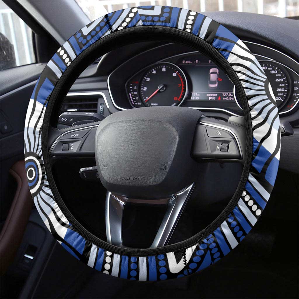 North Melbourne Kangaroos Steering Wheel Cover Indigenous Monochrome Dot Art Mascot Style