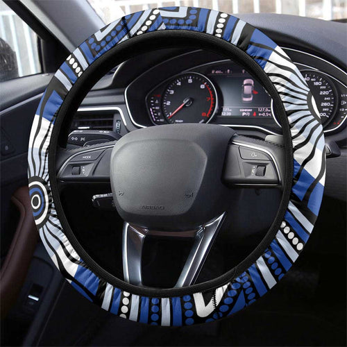 North Melbourne Kangaroos Steering Wheel Cover Indigenous Monochrome Dot Art Mascot Style