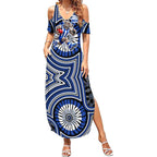 North Melbourne Kangaroos Summer Maxi Dress Indigenous Monochrome Dot Art Mascot Style