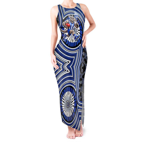 North Melbourne Kangaroos Tank Maxi Dress Indigenous Monochrome Dot Art Mascot Style