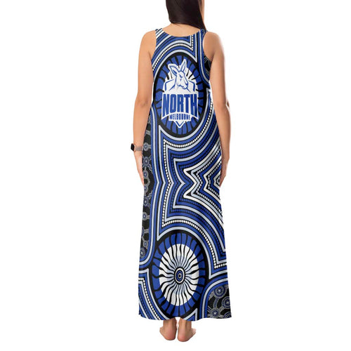 North Melbourne Kangaroos Tank Maxi Dress Indigenous Monochrome Dot Art Mascot Style