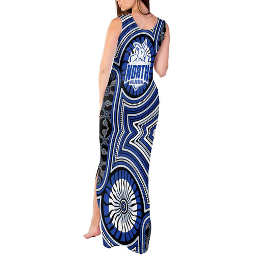 North Melbourne Kangaroos Tank Maxi Dress Indigenous Monochrome Dot Art Mascot Style