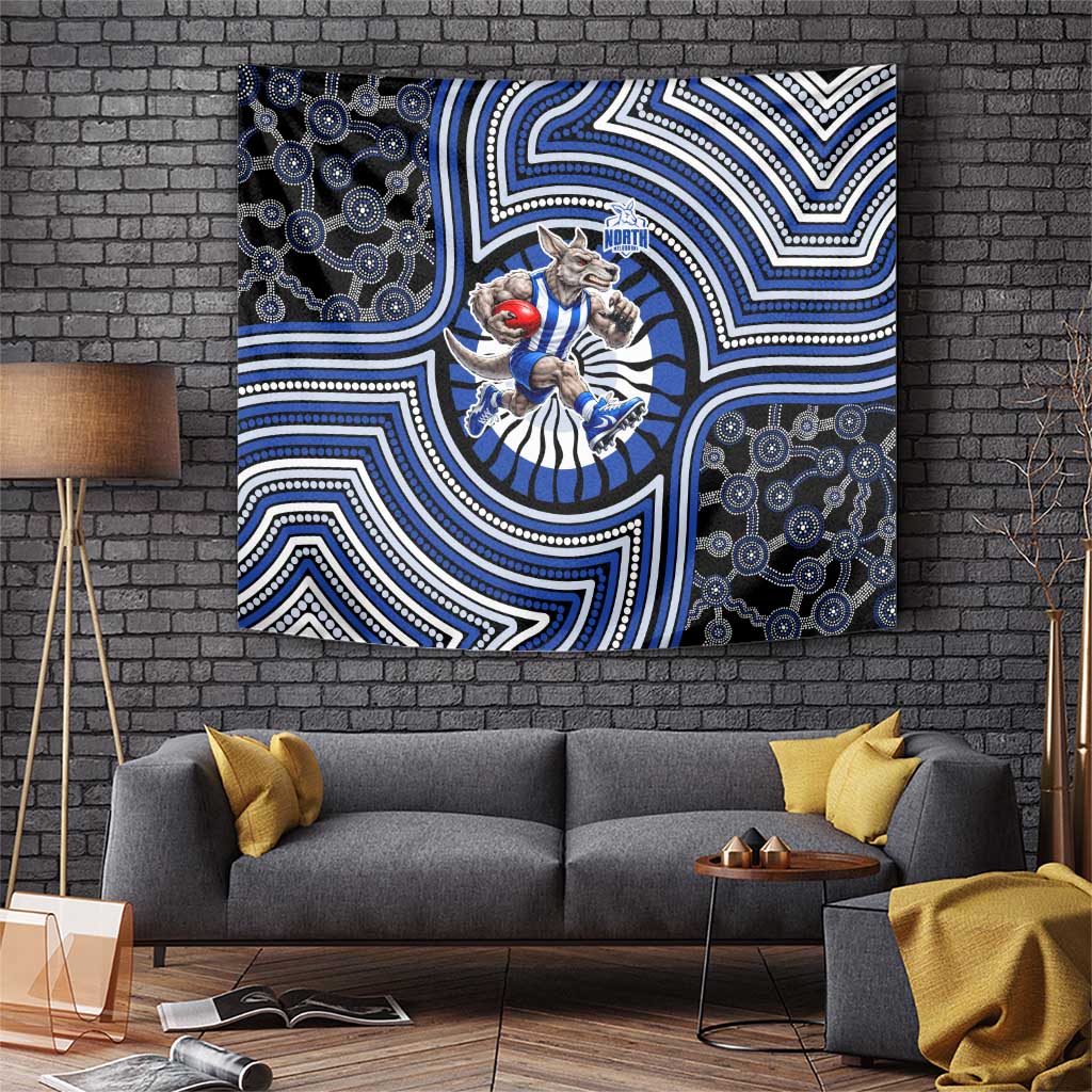 North Melbourne Kangaroos Tapestry Indigenous Monochrome Dot Art Mascot Style
