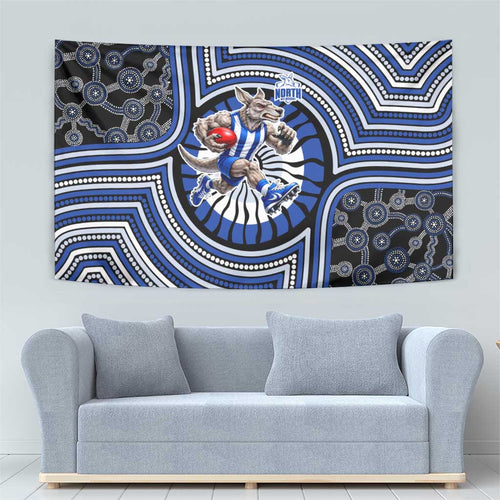 North Melbourne Kangaroos Tapestry Indigenous Monochrome Dot Art Mascot Style