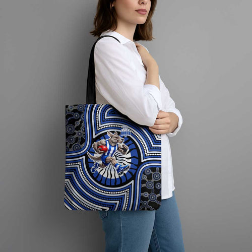 North Melbourne Kangaroos Tote Bag Indigenous Monochrome Dot Art Mascot Style