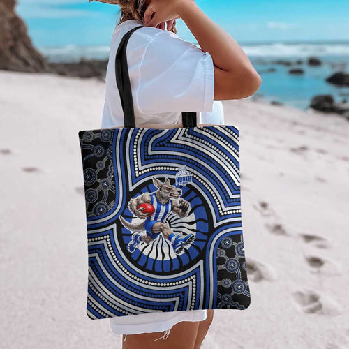 North Melbourne Kangaroos Tote Bag Indigenous Monochrome Dot Art Mascot Style