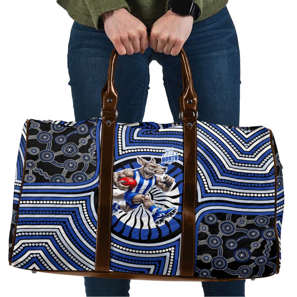 North Melbourne Kangaroos Travel Bag Indigenous Monochrome Dot Art Mascot Style