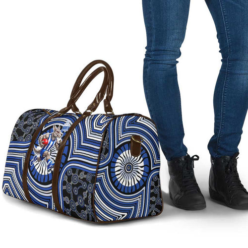 North Melbourne Kangaroos Travel Bag Indigenous Monochrome Dot Art Mascot Style