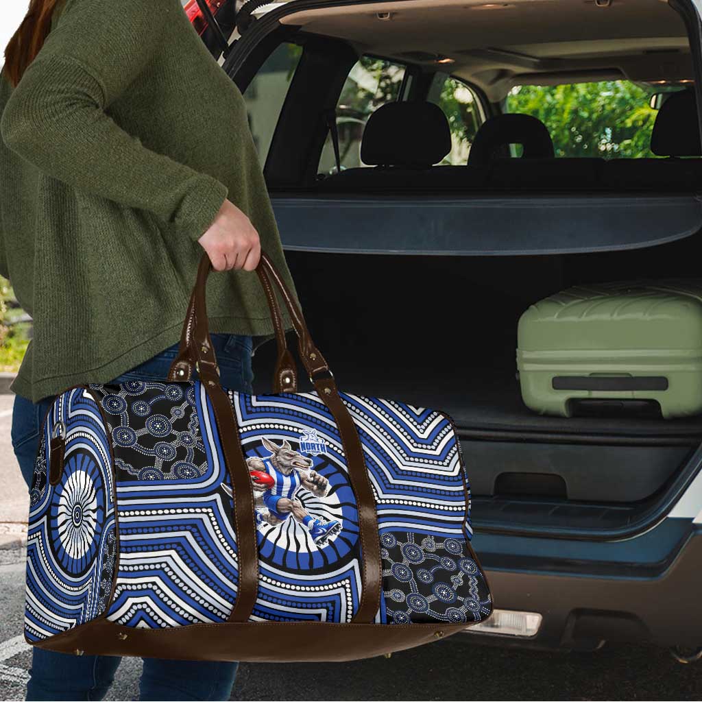 North Melbourne Kangaroos Travel Bag Indigenous Monochrome Dot Art Mascot Style