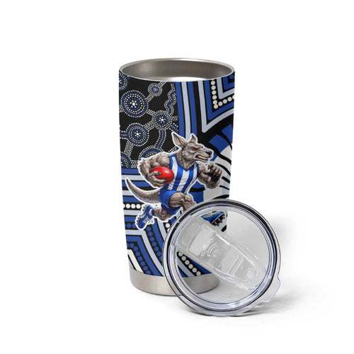 North Melbourne Kangaroos Tumbler Cup Indigenous Monochrome Dot Art Mascot Style