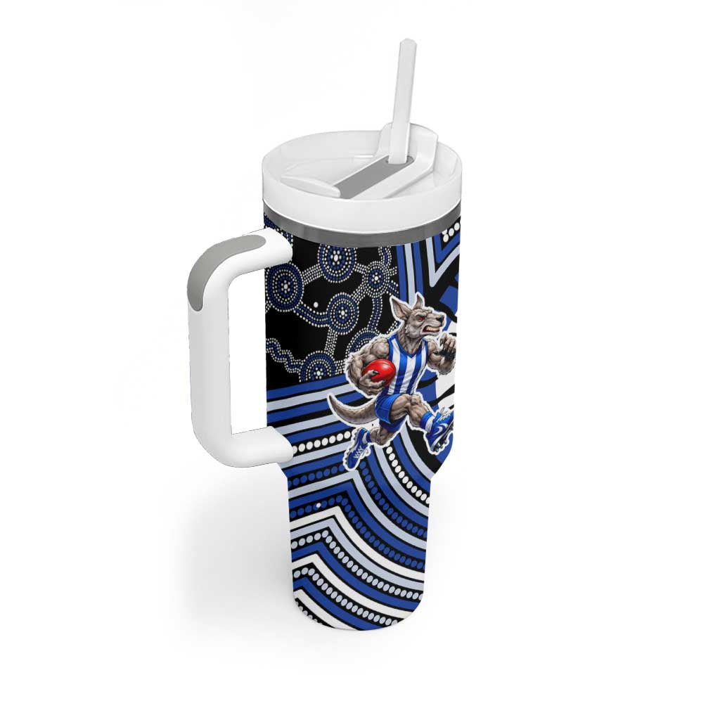 North Melbourne Kangaroos Tumbler With Handle Indigenous Monochrome Dot Art Mascot Style