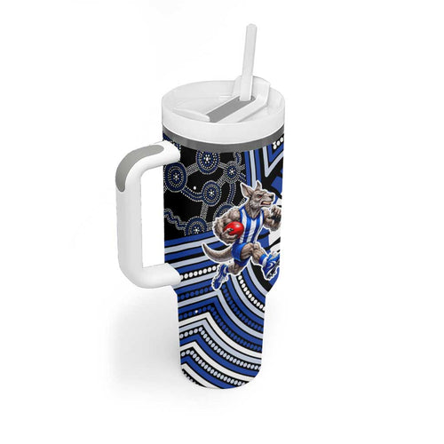North Melbourne Kangaroos Tumbler With Handle Indigenous Monochrome Dot Art Mascot Style