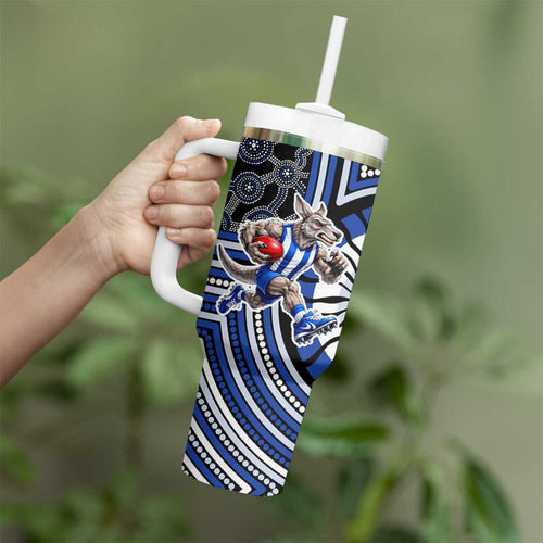 North Melbourne Kangaroos Tumbler With Handle Indigenous Monochrome Dot Art Mascot Style