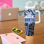 North Melbourne Kangaroos Tumbler With Handle Indigenous Monochrome Dot Art Mascot Style