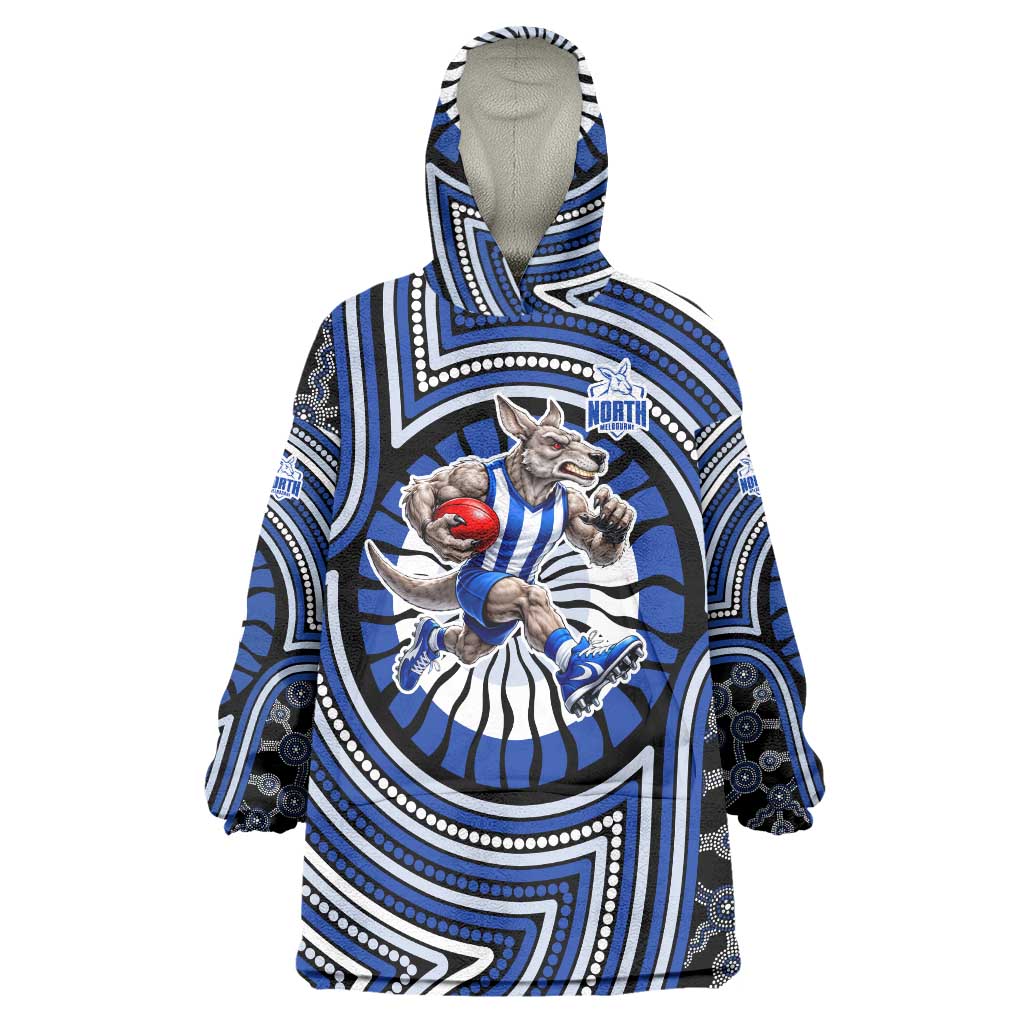 North Melbourne Kangaroos Wearable Blanket Hoodie Indigenous Monochrome Dot Art Mascot Style