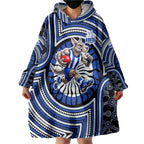 North Melbourne Kangaroos Wearable Blanket Hoodie Indigenous Monochrome Dot Art Mascot Style