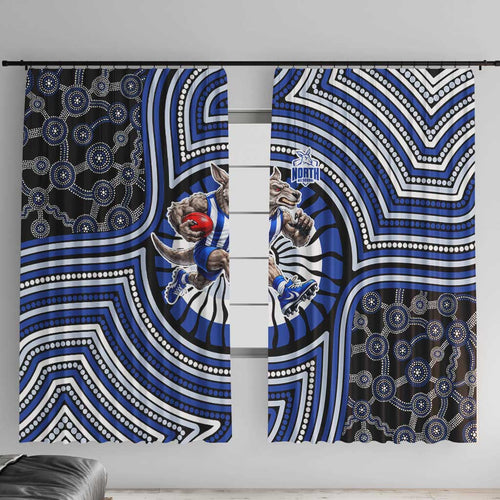 North Melbourne Kangaroos Window Curtain Indigenous Monochrome Dot Art Mascot Style