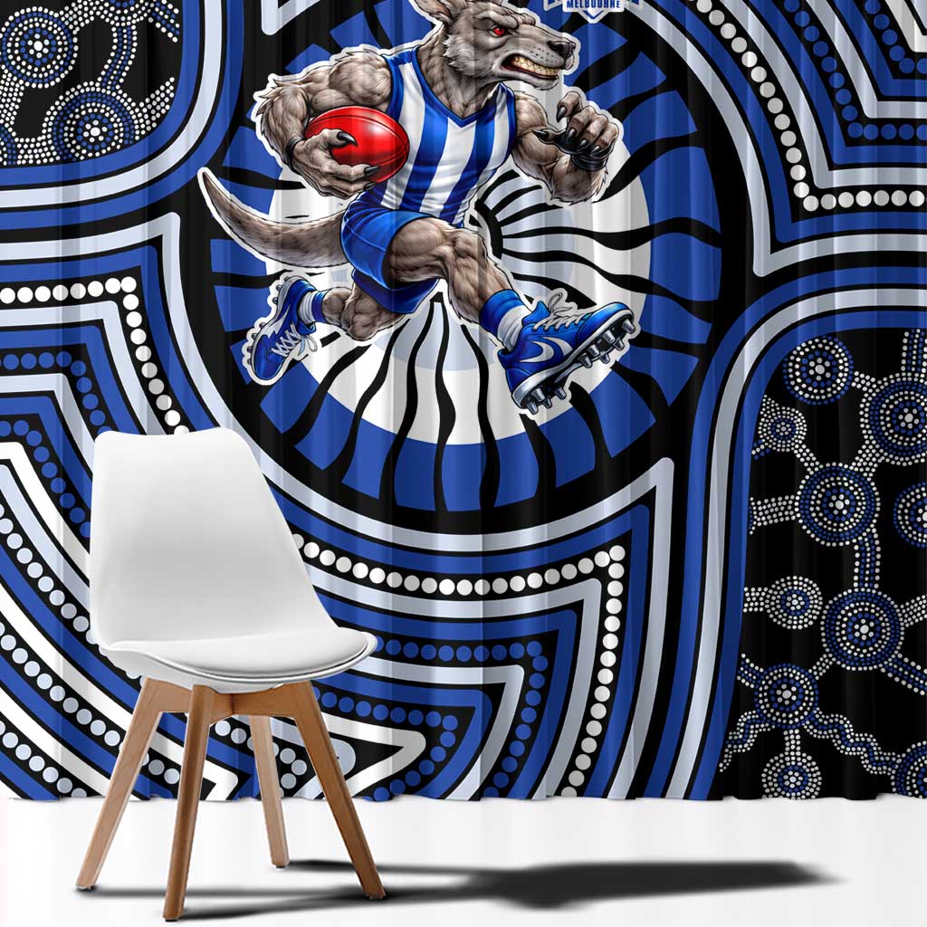 North Melbourne Kangaroos Window Curtain Indigenous Monochrome Dot Art Mascot Style