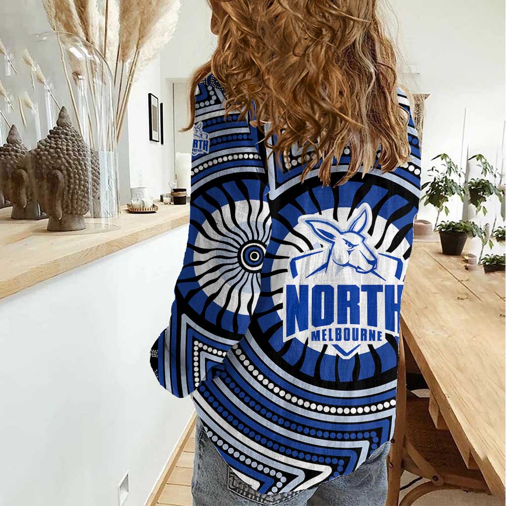 North Melbourne Kangaroos Women Casual Shirt Indigenous Monochrome Dot Art Mascot Style