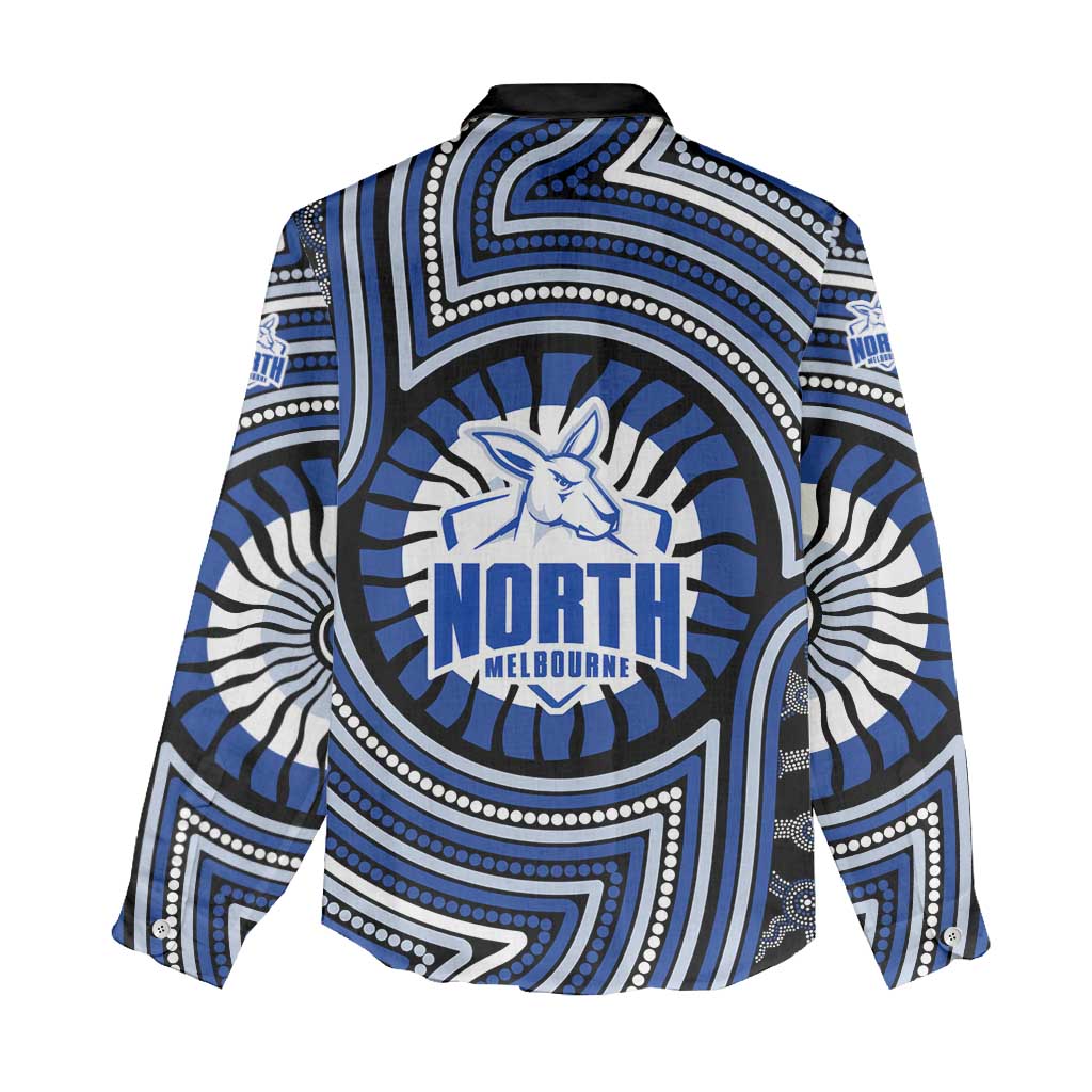 North Melbourne Kangaroos Women Casual Shirt Indigenous Monochrome Dot Art Mascot Style