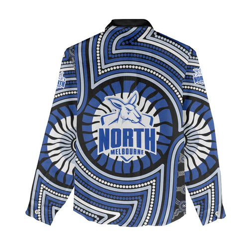 North Melbourne Kangaroos Women Casual Shirt Indigenous Monochrome Dot Art Mascot Style
