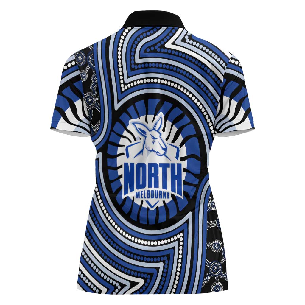 North Melbourne Kangaroos Women Polo Shirt Indigenous Monochrome Dot Art Mascot Style