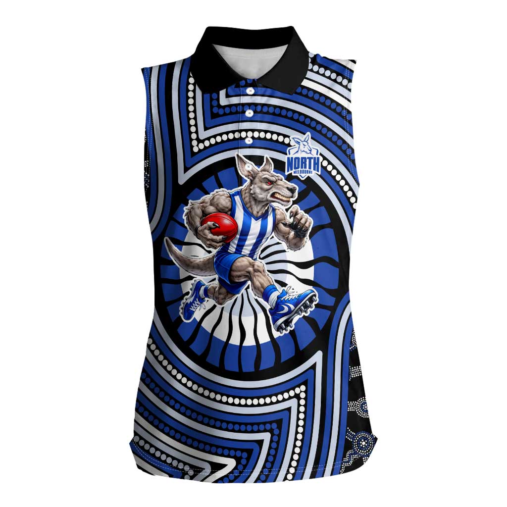 North Melbourne Kangaroos Women Sleeveless Polo Shirt Indigenous Monochrome Dot Art Mascot Style