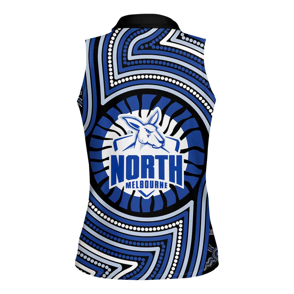 North Melbourne Kangaroos Women Sleeveless Polo Shirt Indigenous Monochrome Dot Art Mascot Style