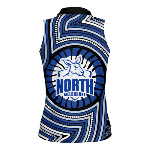 North Melbourne Kangaroos Women Sleeveless Polo Shirt Indigenous Monochrome Dot Art Mascot Style
