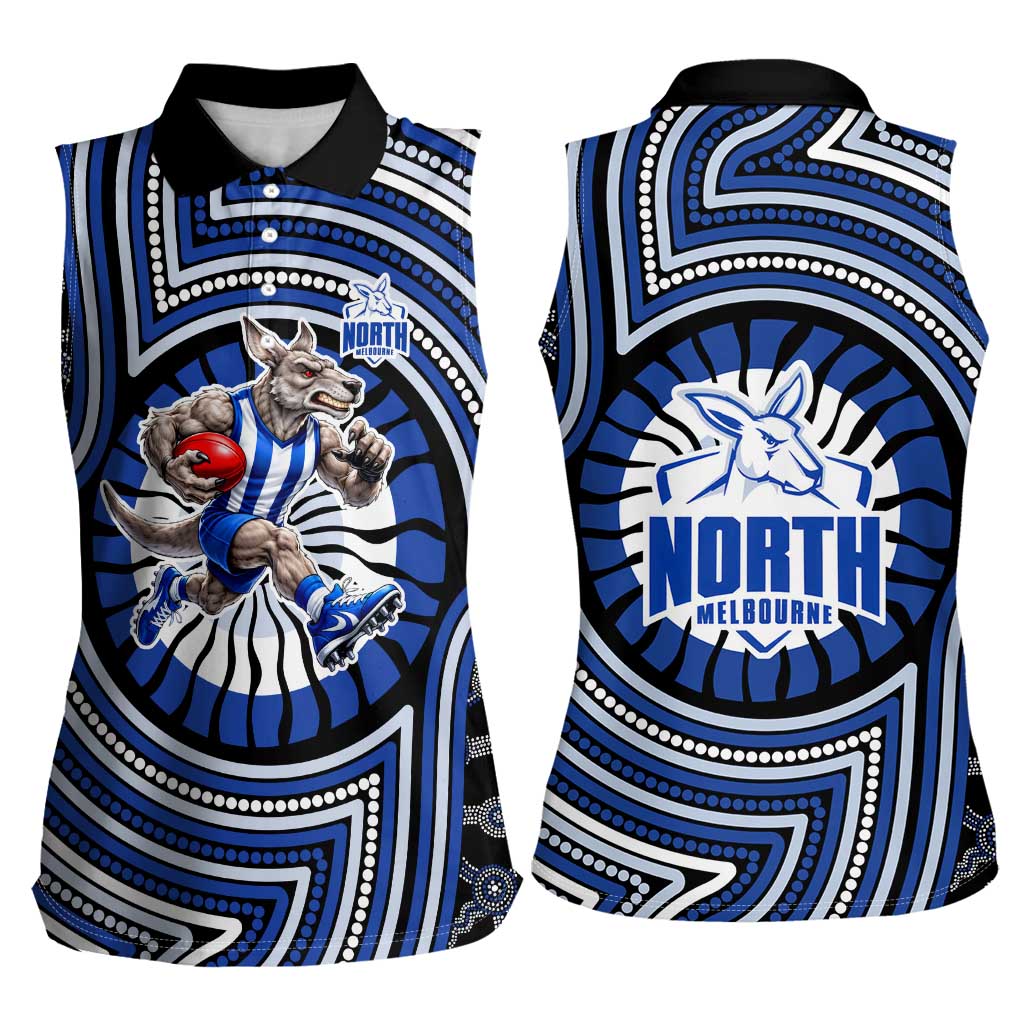 North Melbourne Kangaroos Women Sleeveless Polo Shirt Indigenous Monochrome Dot Art Mascot Style