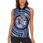 North Melbourne Kangaroos Women Sleeveless Polo Shirt Indigenous Monochrome Dot Art Mascot Style