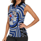 North Melbourne Kangaroos Women Sleeveless Polo Shirt Indigenous Monochrome Dot Art Mascot Style